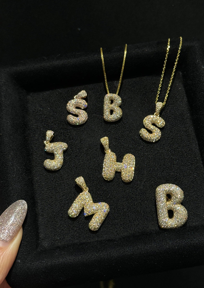 Rose Gold Diamond Bubble Letter Diamond Chain Pendant Chain Bubble