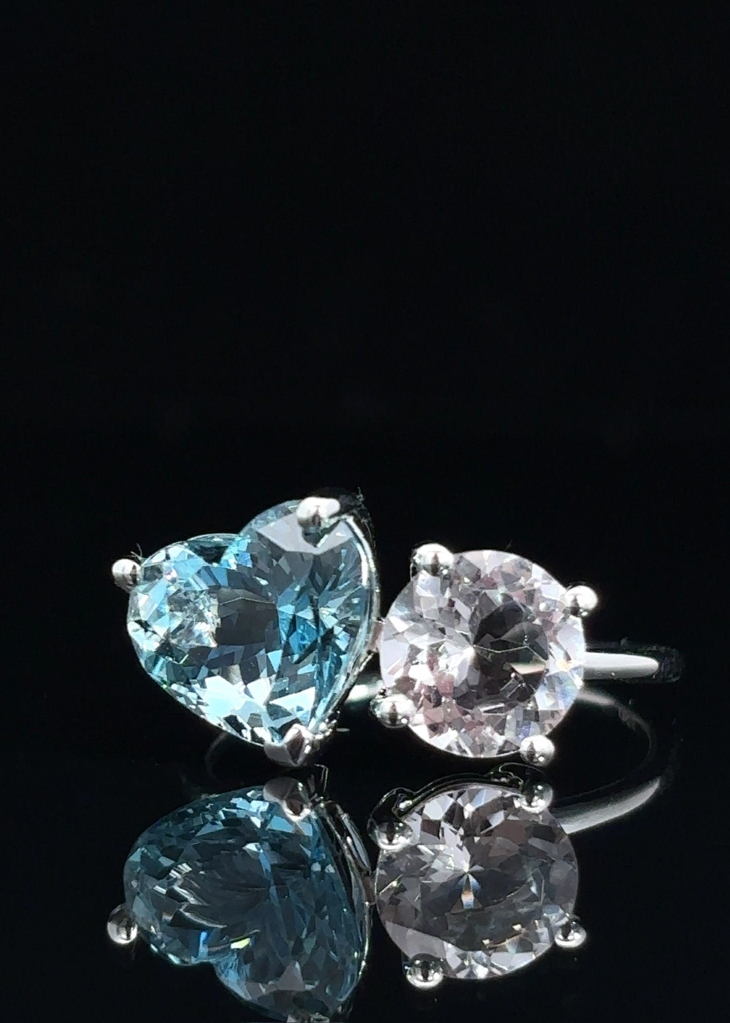 One&Only Toi - Et - Moi Heart shape aquamarine & round morganite ring - SIA Jewelry