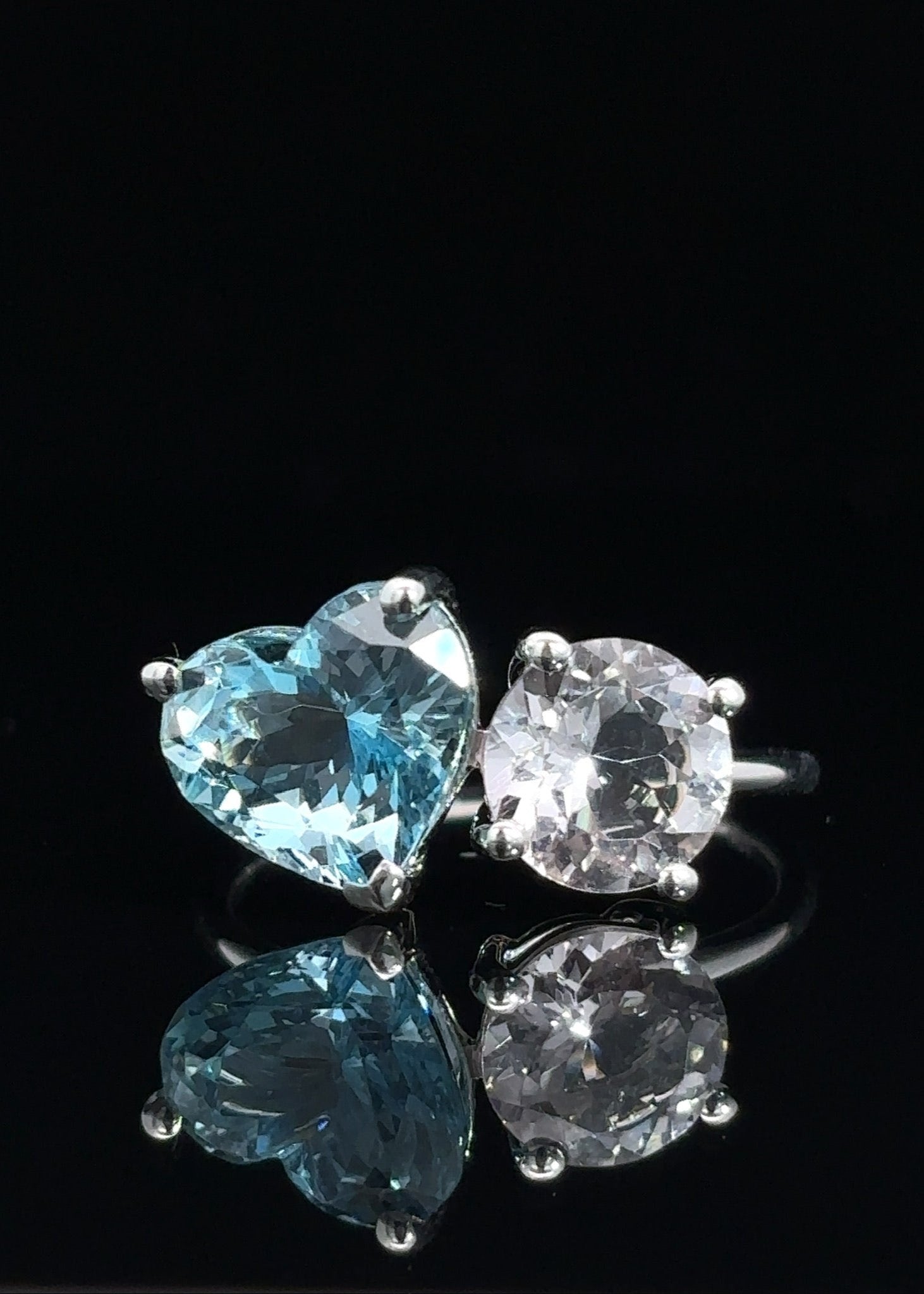 One&Only Toi - Et - Moi Heart shape aquamarine & round morganite ring - SIA Jewelry