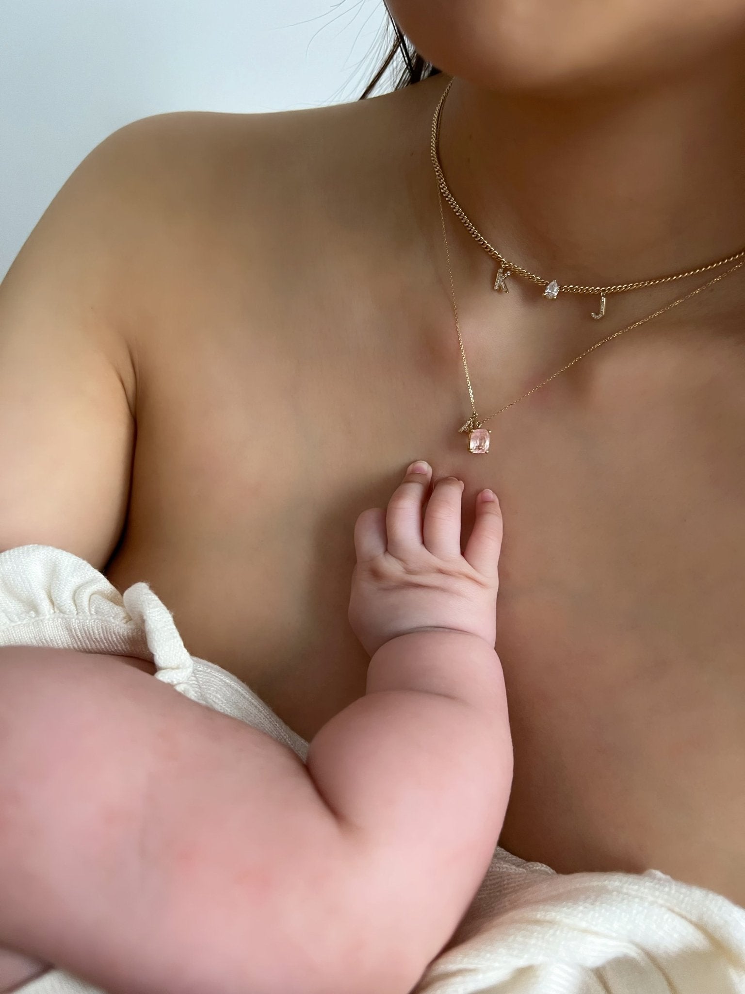 Pear Diamond Chain with Two Diamond Initials Necklace - SIA Jewelry