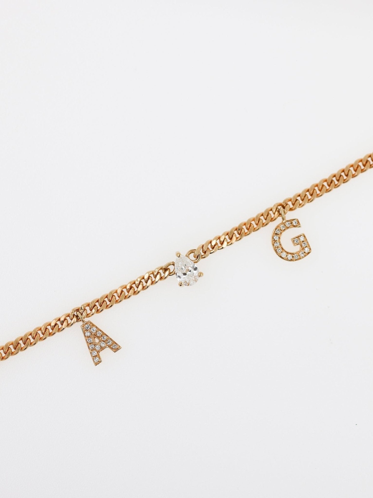 Pear Diamond Chain with Two Diamond Initials Necklace - SIA Jewelry