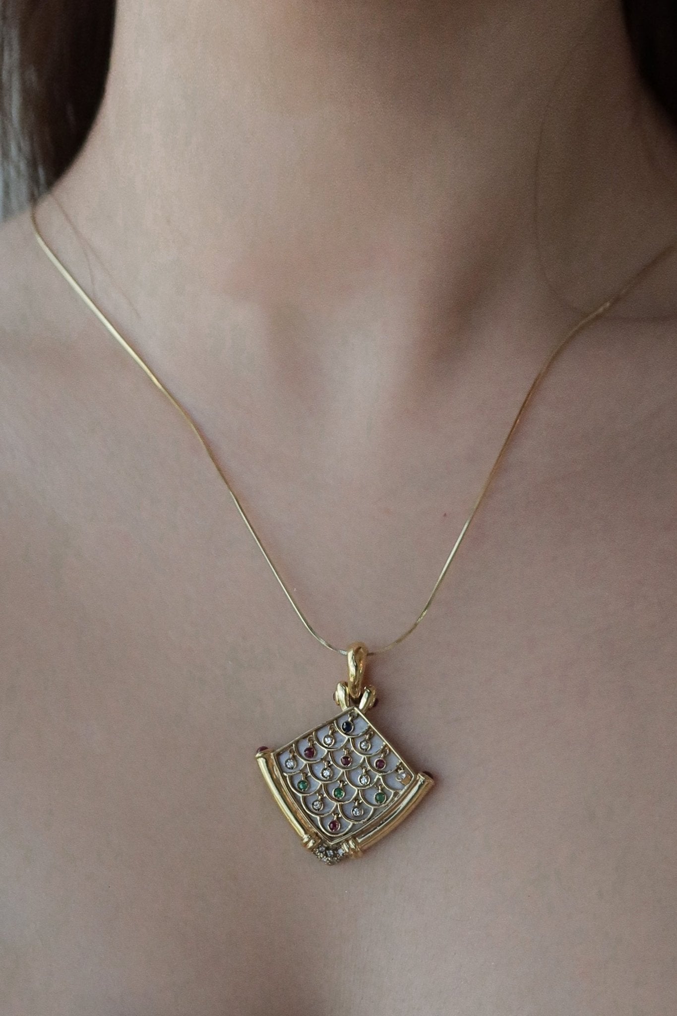 Vintage Fanny Mixed Colorstones Diamond Pearl Pendant - SIA Jewelry