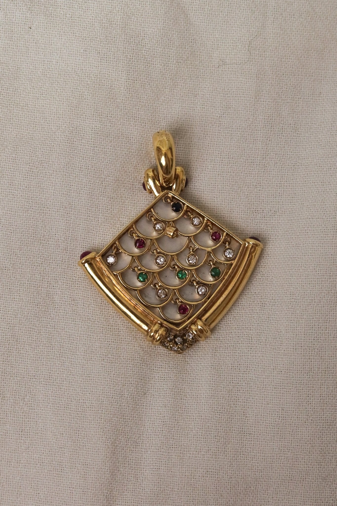 Vintage Fanny Mixed Colorstones Diamond Pearl Pendant - SIA Jewelry