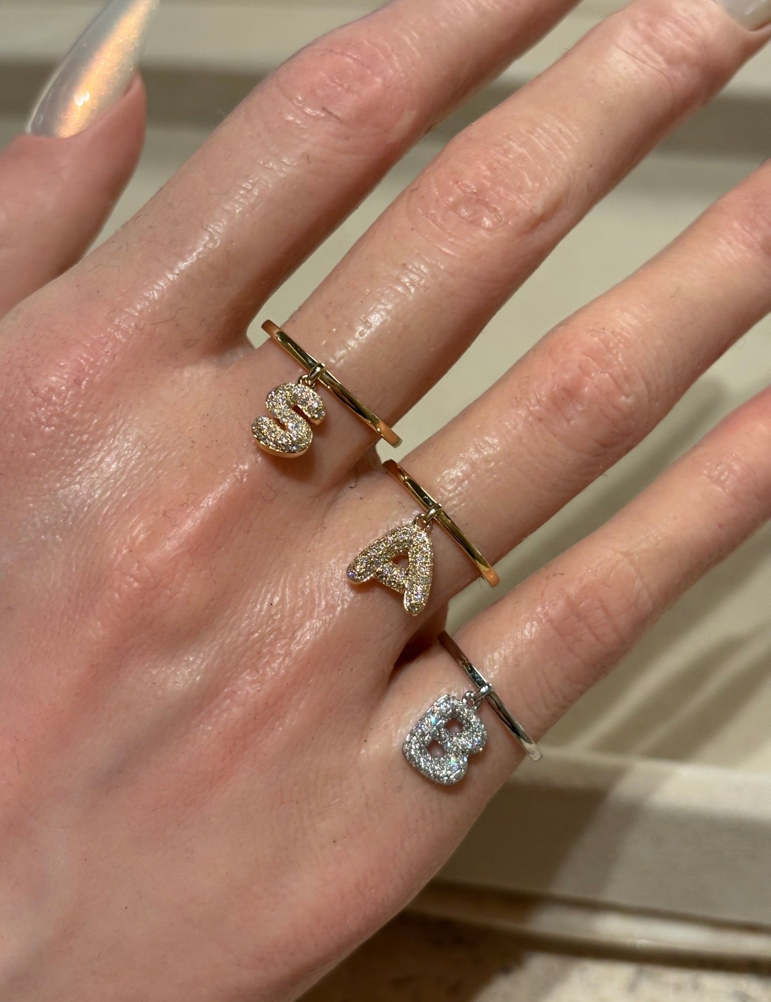 Baby Bubble Diamond Initial Drop Ring - SIA Jewelry