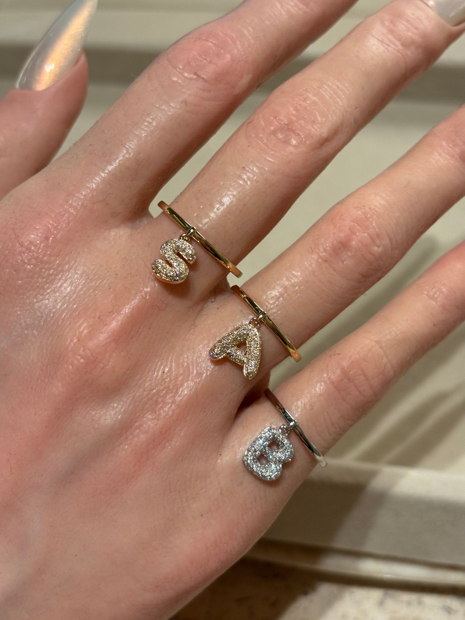 Baby Bubble Diamond Initial Drop Ring - SIA Jewelry