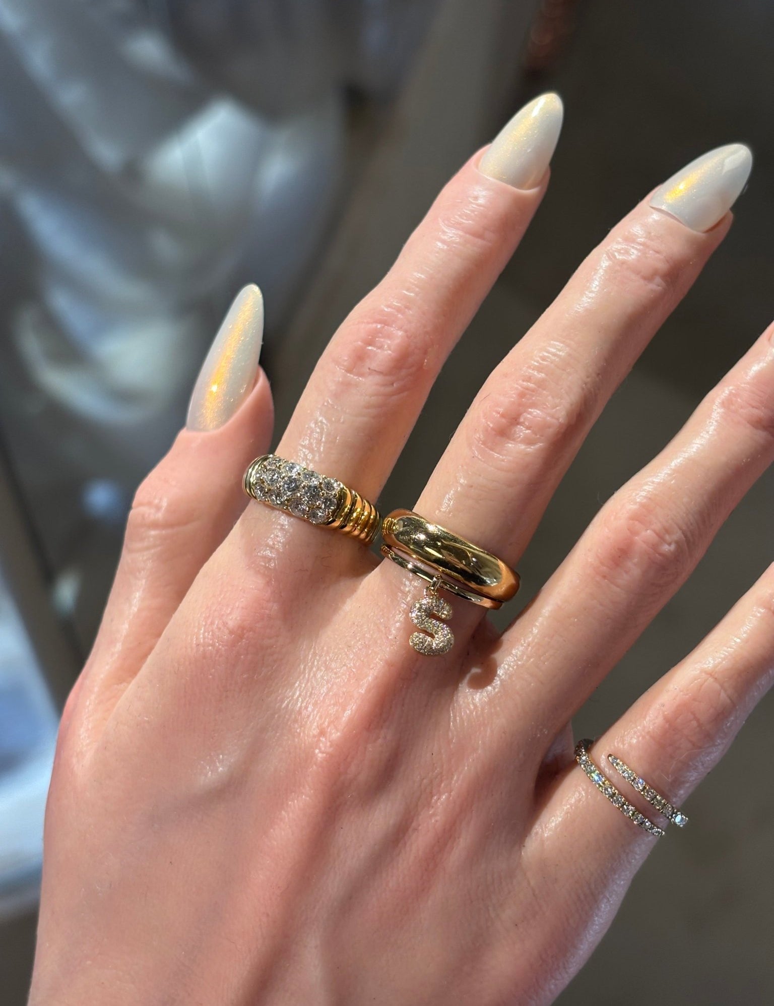 Baby Bubble Diamond Initial Drop Ring - SIA Jewelry