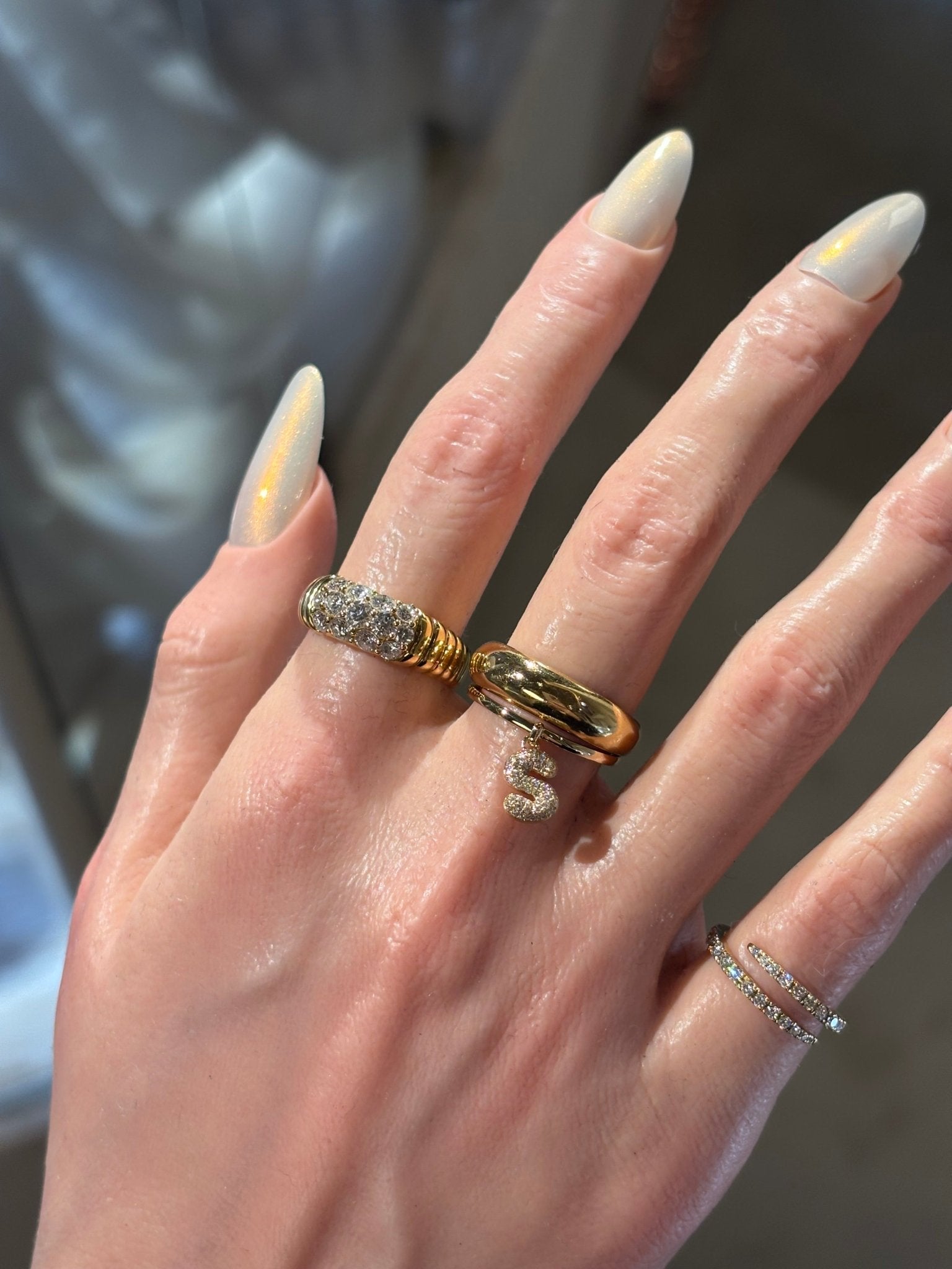 Baby Bubble Diamond Initial Drop Ring - SIA Jewelry