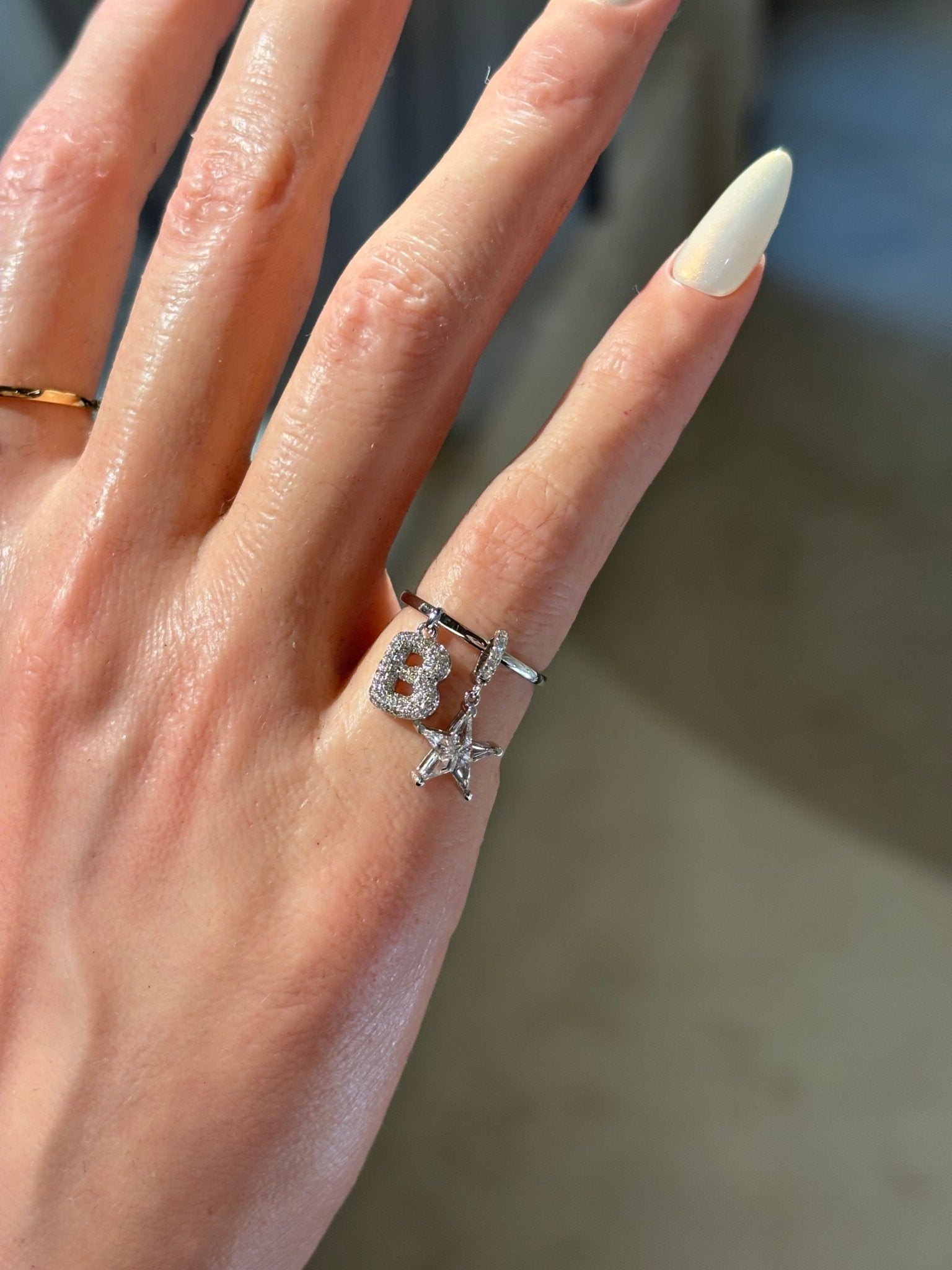 Baby Bubble Diamond Initial Drop Ring - SIA Jewelry