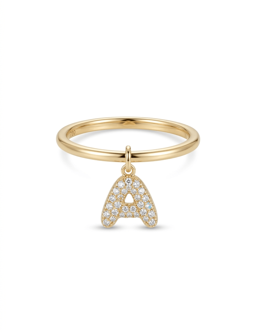 Baby Bubble Diamond Initial Drop Ring - SIA Jewelry