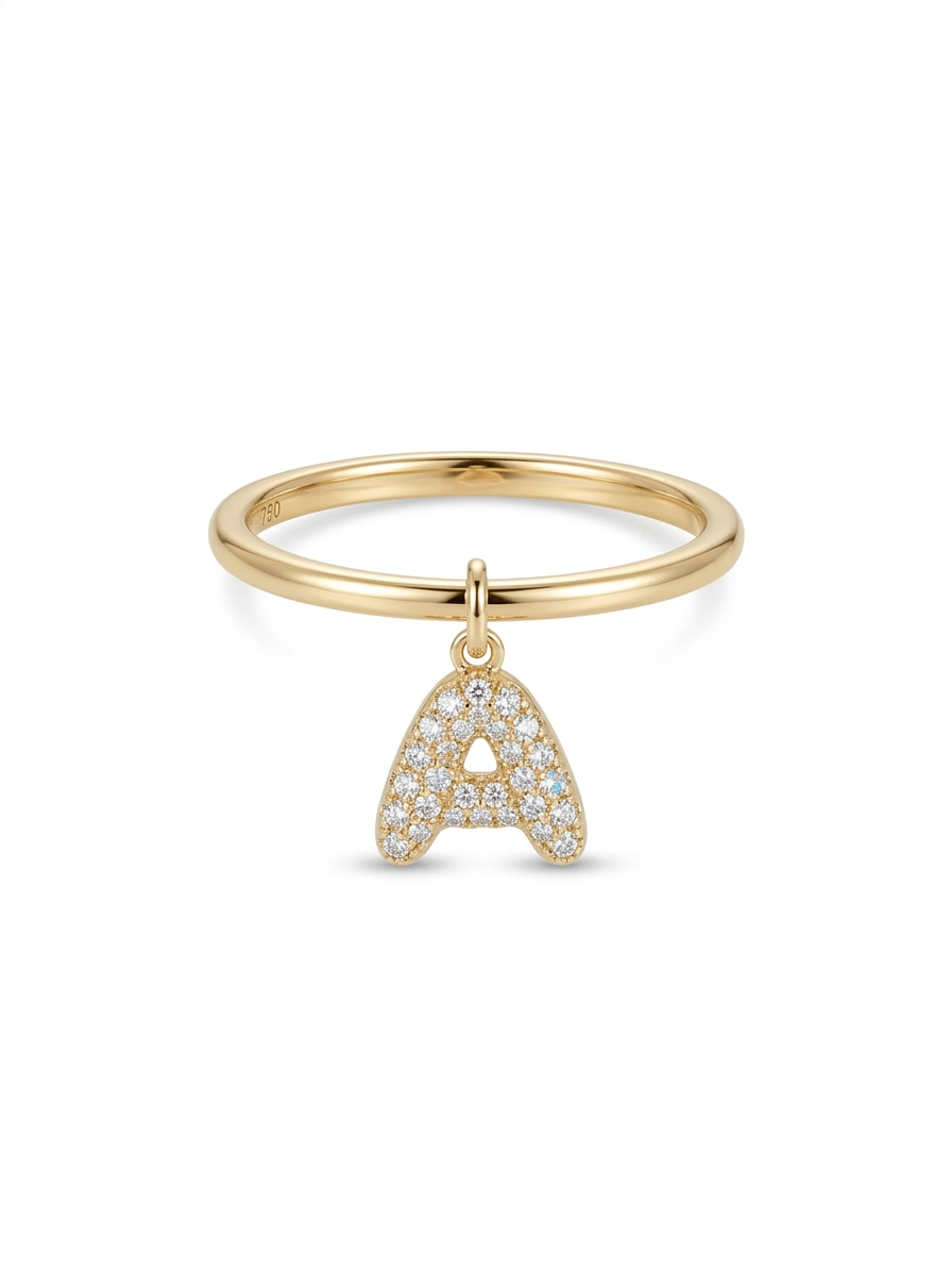 Baby Bubble Diamond Initial Drop Ring - SIA Jewelry