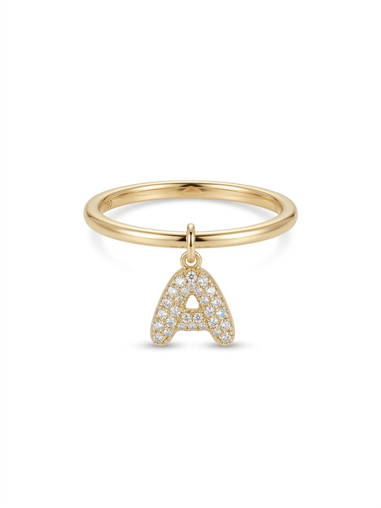 Baby Bubble Diamond Initial Drop Ring - SIA Jewelry