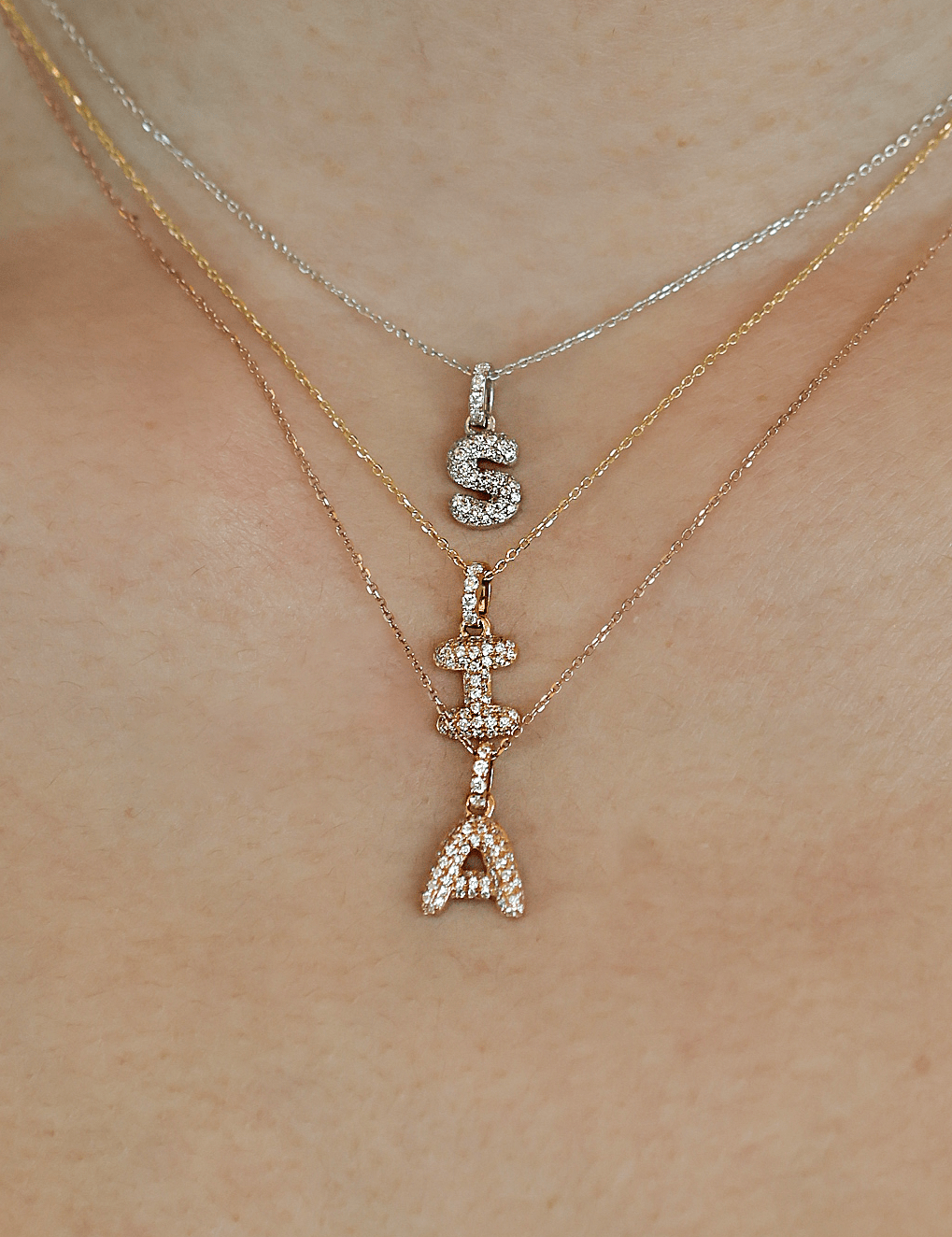 Baby Bubble Diamond Initial Pendant - SIA Jewelry