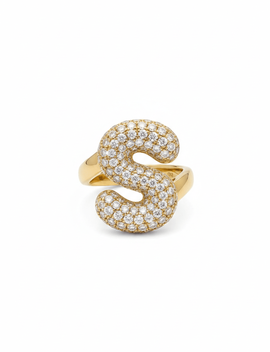 Big Bubble Diamond Initial Ring - SIA Jewelry