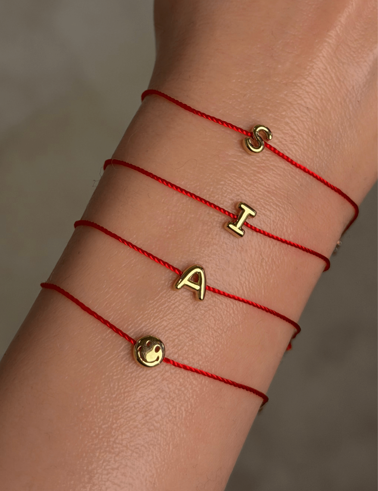 Bubble Initial Red String Bracelet - SIA Jewelry