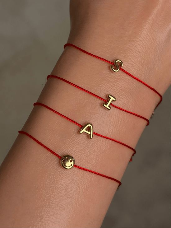 Bubble Initial Red String Bracelet - SIA Jewelry