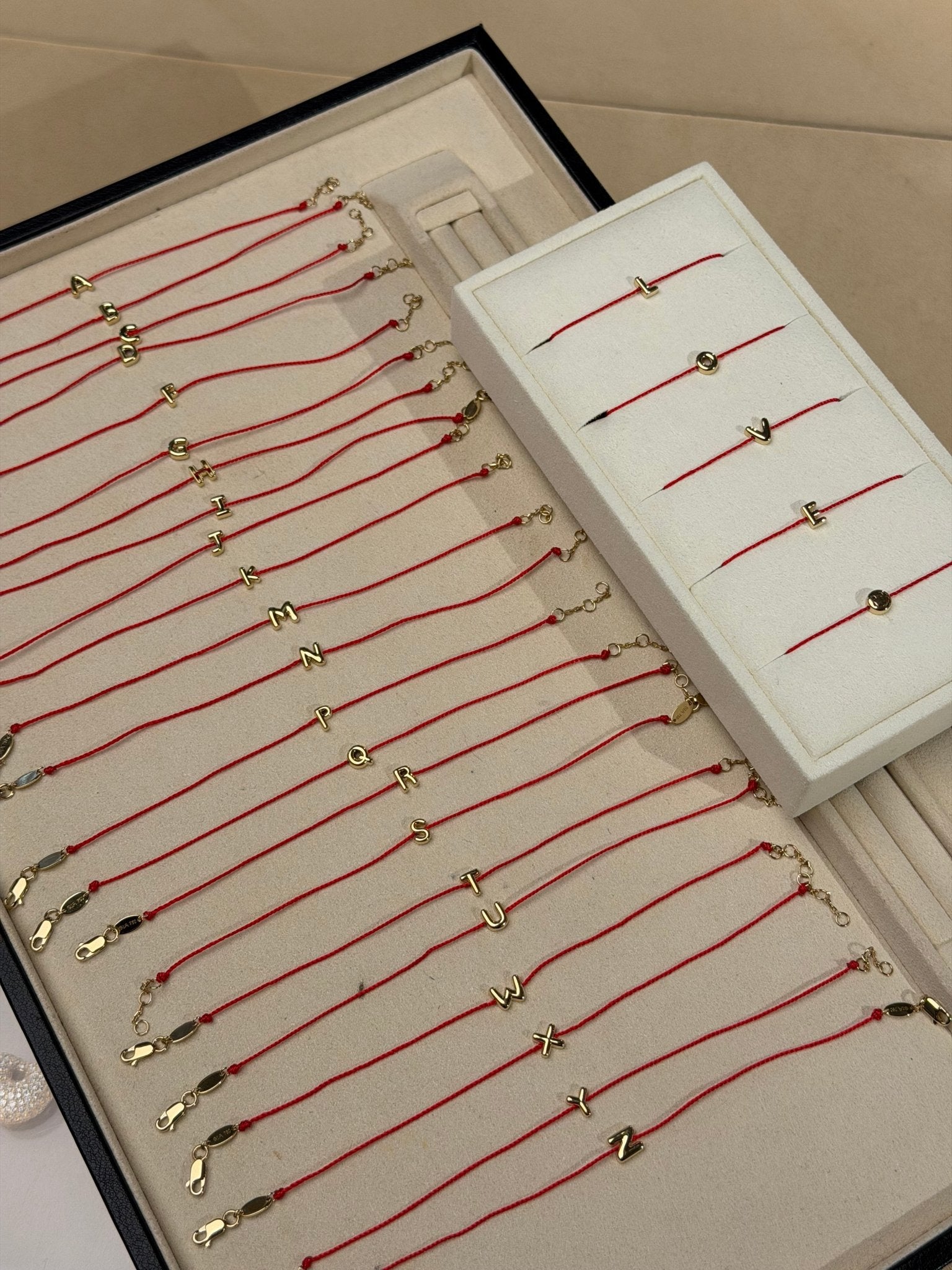 Bubble Initial Red String Bracelet - SIA Jewelry