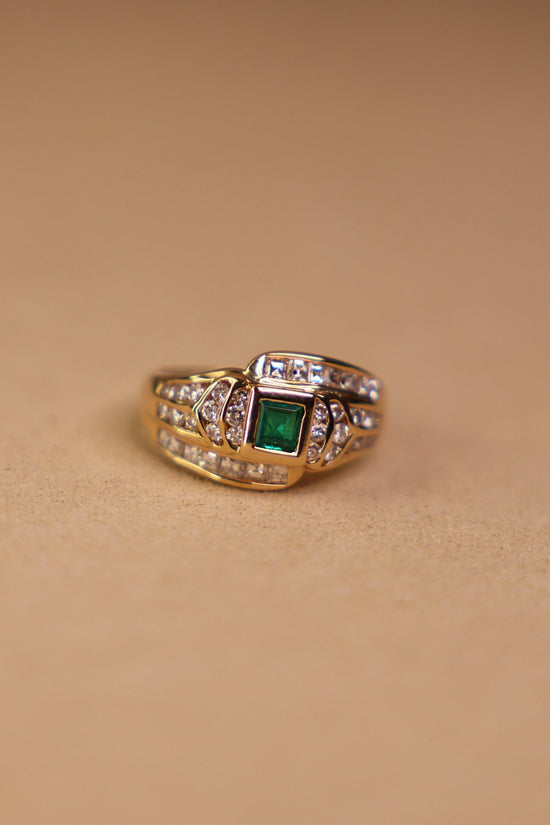 New Vintage Emerald Diamond Mixed Gold Ring - SIA Jewelry