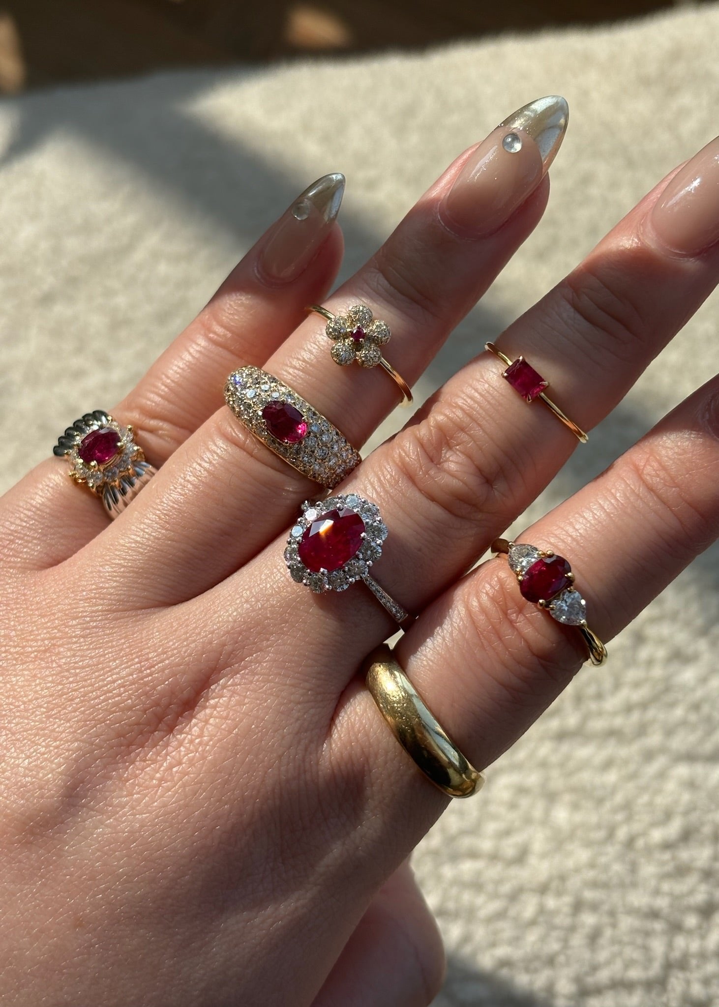 One&Only Oval Ruby Heart Shape Diamonds Ring - SIA Jewelry