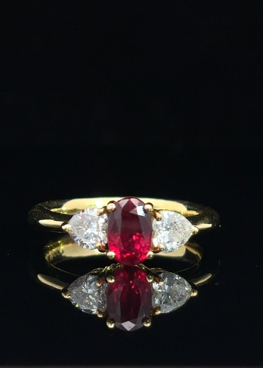 One&Only Oval Ruby Heart Shape Diamonds Ring - SIA Jewelry