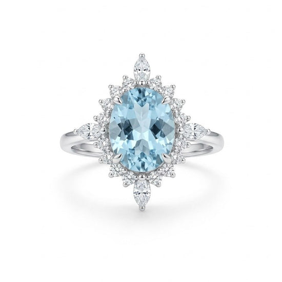 One&Only Oval Shape Aquamarine Diamond Ring - SIA Jewelry
