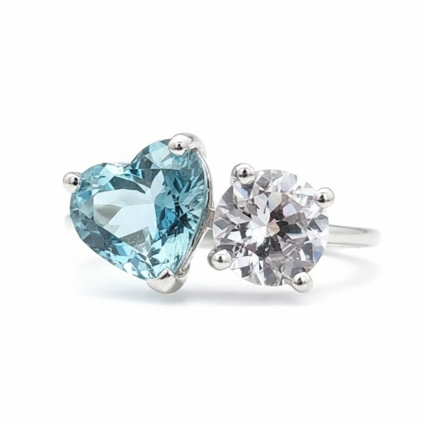 One&Only Toi - Et - Moi Heart shape aquamarine & round morganite ring - SIA Jewelry