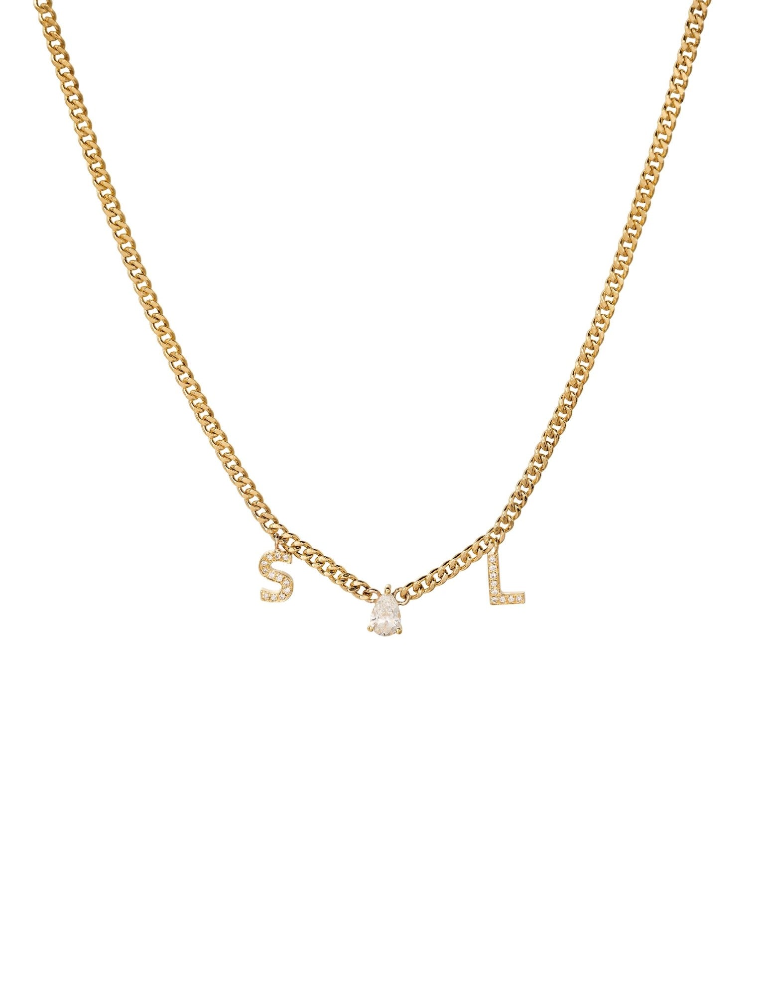 Pear Diamond Chain with Two Diamond Initials Necklace - SIA Jewelry