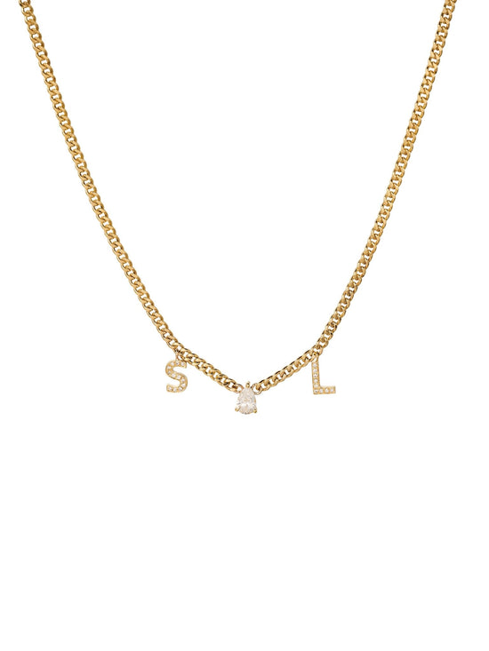 Pear Diamond Chain with Two Diamond Initials Necklace - SIA Jewelry