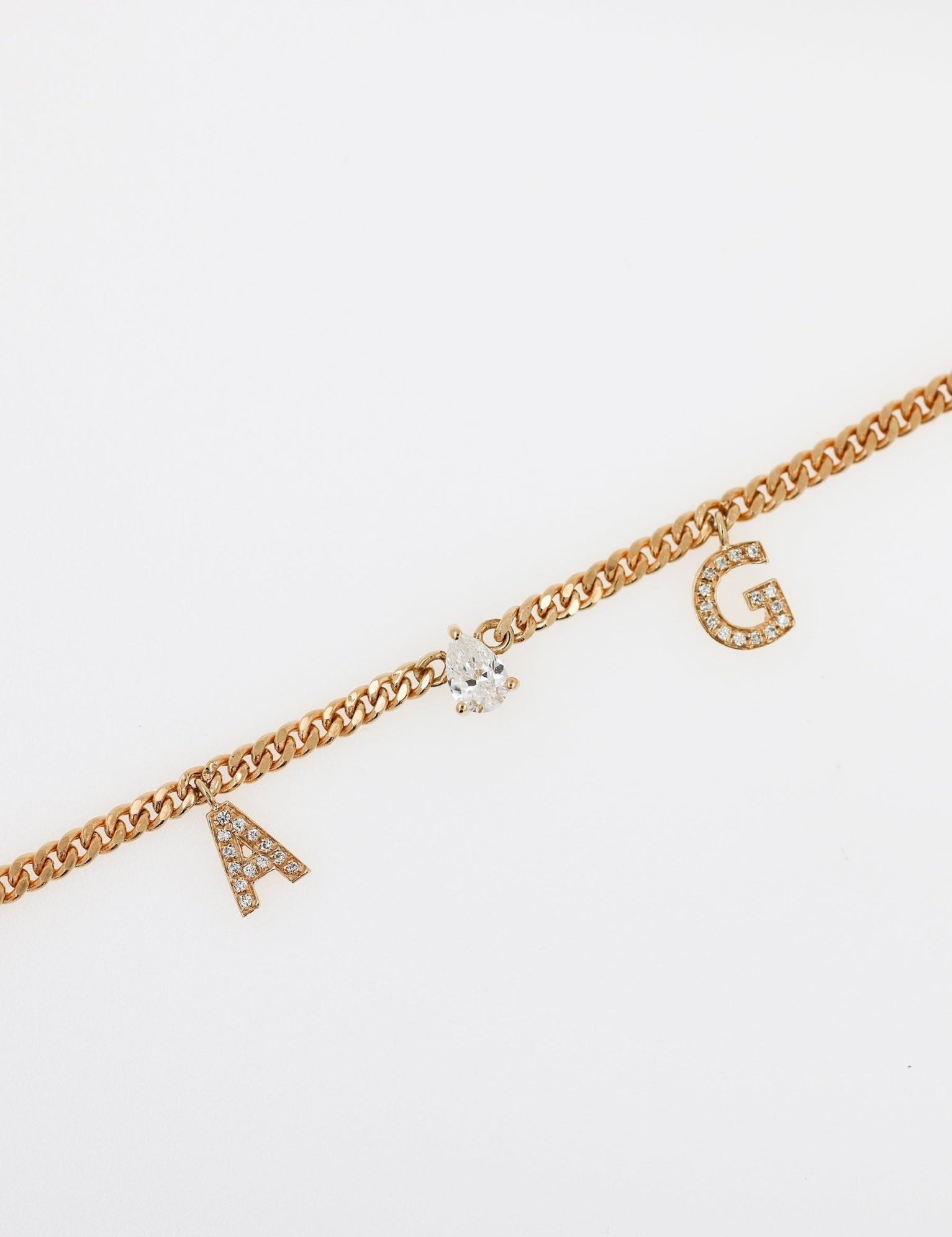 Pear Diamond Chain with Two Diamond Initials Necklace - SIA Jewelry