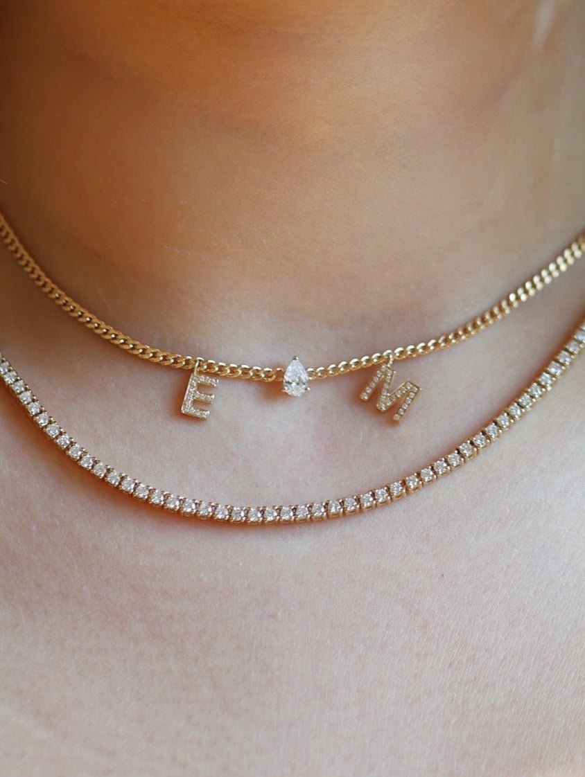 Pear Diamond Chain with Two Diamond Initials Necklace - SIA Jewelry