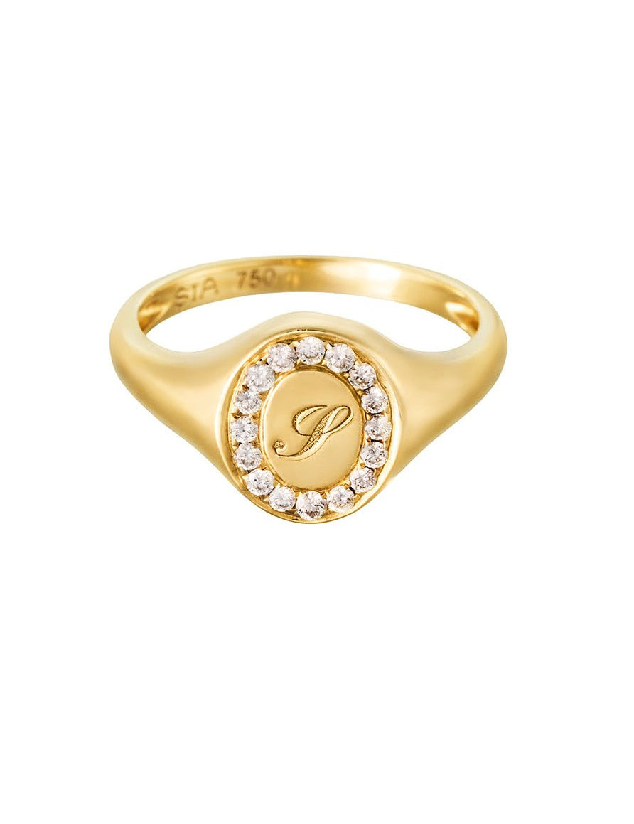Petite Oval Pave Signet Ring - SIA Jewelry