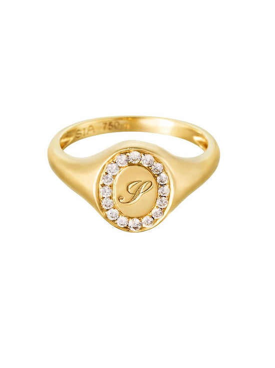 Petite Oval Pave Signet Ring - SIA Jewelry
