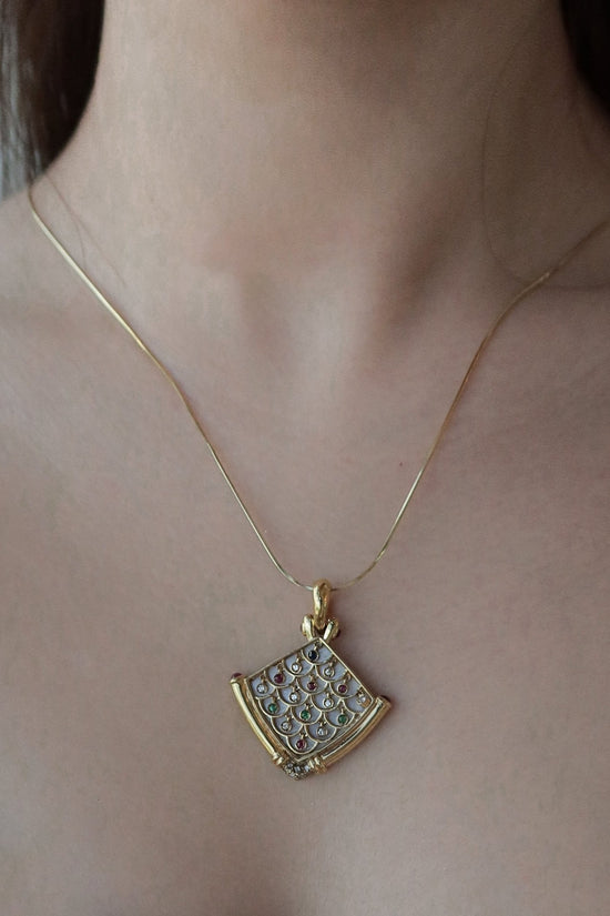 Vintage Fanny Mixed Colorstones Diamond Pearl Pendant - SIA Jewelry