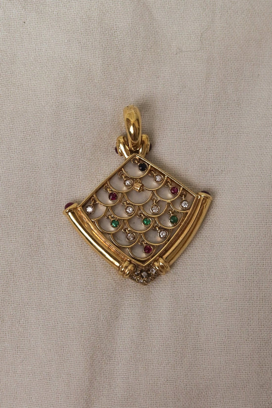 Vintage Fanny Mixed Colorstones Diamond Pearl Pendant - SIA Jewelry