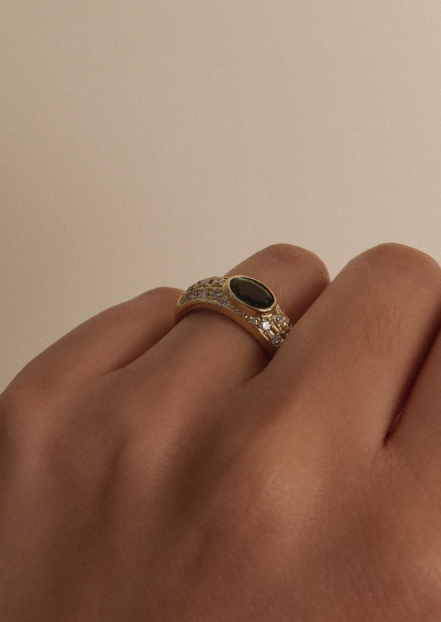 Vintage Green Garnet Diamond Ring - SIA Jewelry