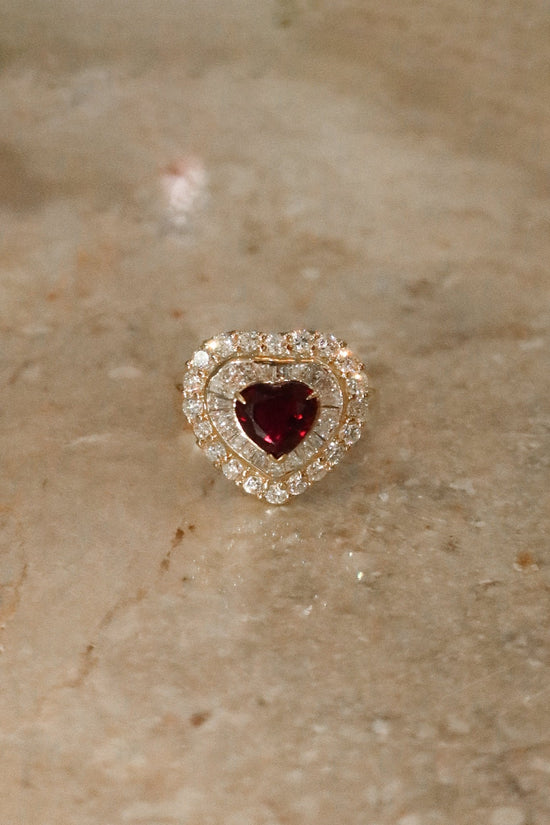 Vintage Ruby Diamond Heart Ring - SIA Jewelry